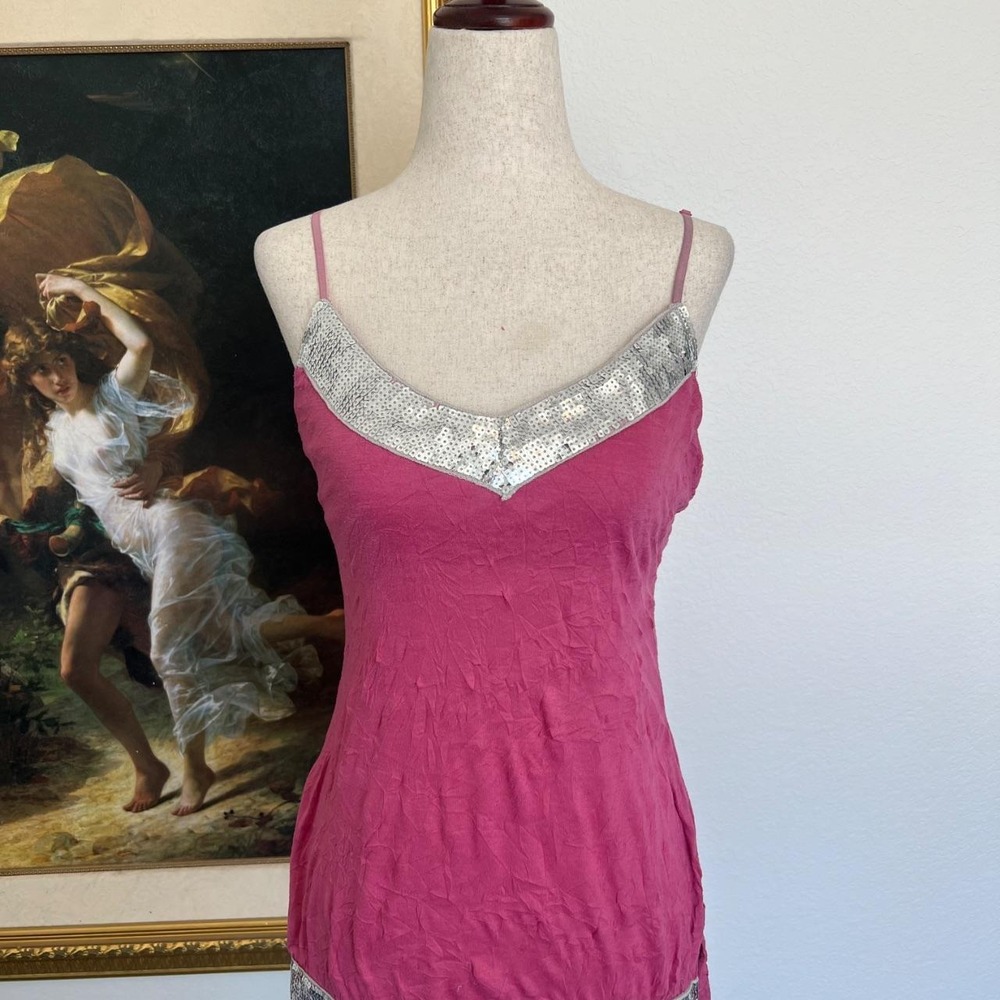 Y2K Hot Pink Sequin Trim Cami Top Girly Going Out Tank